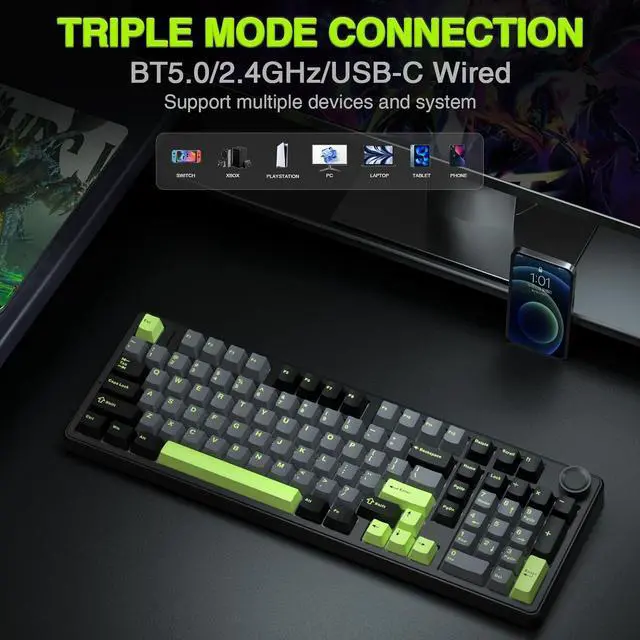Alt view image 3 of 7 - AULA F99 Pro Wireless Mechanical Keyboard with Knob,Creamy Sound,Tri-Mode BT5.0/USB-C/2.4GHz Hot Swappable Keyboard,Gasket Structure,RGB Backlit Computer Gaming Keyboards