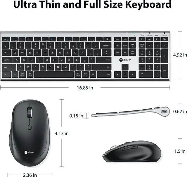 Alt view image 7 of 7 - iClever Bluetooth Keyboard and Mouse, Rechargeable Wireless Keyboard and Mouse Combo with Numeric Keypad, Ultra-Slim Full Size Multi-Device Keyboard for Mac, iPad, MacBook, iPhone, Android, Windows