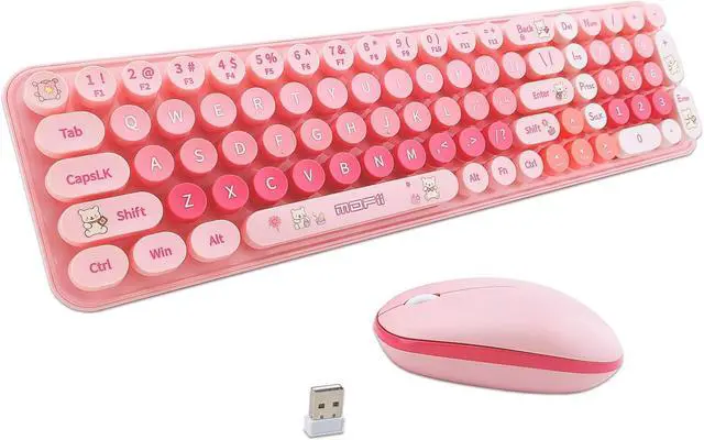 Main image of Wireless Keyboard and Mouse Combo, Retro Typewriter Style Keyboard with Round Keycaps, 2.4GHz Dropout-Free Connection Mouse with,Computer PC Desktops Laptop WindowsxP/7/8/10 (Pink)