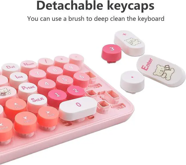 Alt view image 3 of 6 - Wireless Keyboard and Mouse Combo, Retro Typewriter Style Keyboard with Round Keycaps, 2.4GHz Dropout-Free Connection Mouse with,Computer PC Desktops Laptop WindowsxP/7/8/10 (Pink)