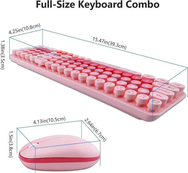 Alt view image 4 of 6 - Wireless Keyboard and Mouse Combo, Retro Typewriter Style Keyboard with Round Keycaps, 2.4GHz Dropout-Free Connection Mouse with,Computer PC Desktops Laptop WindowsxP/7/8/10 (Pink)