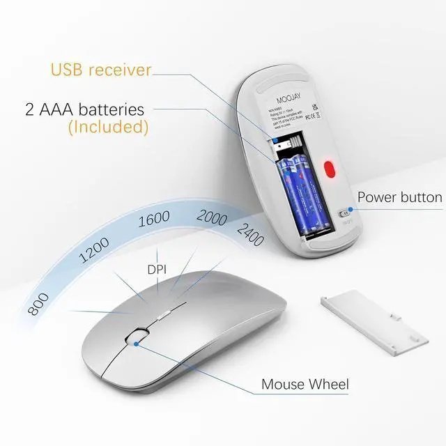 Alt view image 3 of 6 - Wireless Keyboard and Mouse with Mouse Pad Ultra Slim Combo, MOOJAY 2.4G USB Quiet Compact Scissor Switch Keyboard Mice Set with Cover, 2 AA and 2 AAA Batteries, for Laptop/PC/Windows - Silver White