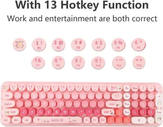 Alt view image 5 of 6 - Wireless Keyboard and Mouse Combo, Retro Typewriter Style Keyboard with Round Keycaps, 2.4GHz Dropout-Free Connection Mouse with,Computer PC Desktops Laptop WindowsxP/7/8/10 (Pink)