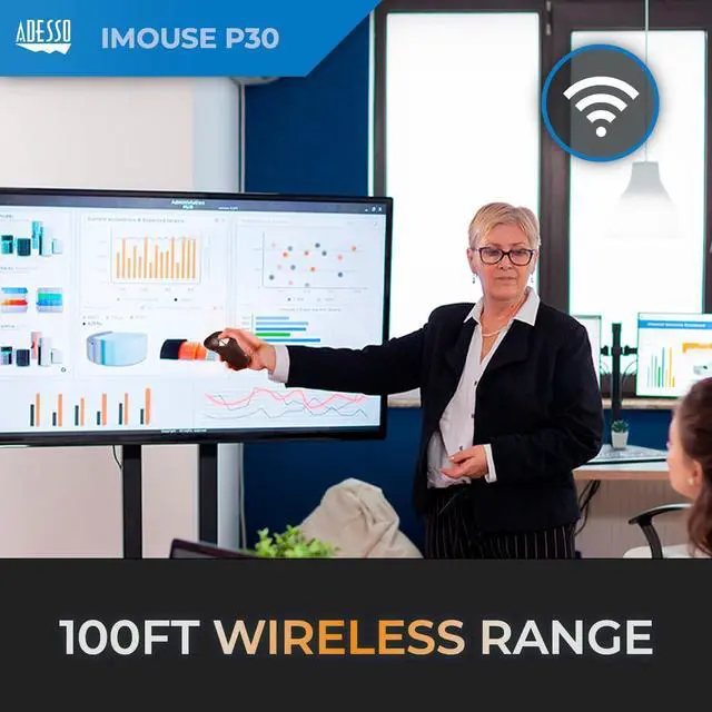 Alt view image 5 of 7 - Adesso iMouse P30 Air Mouse GO Plus USB Wireless Cursor Controler for TV, Projector, Security Camera, CCTV, Desktop, Laptop, Presentation Clicker with Charging Stand
