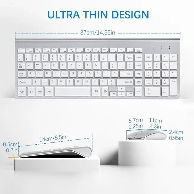Alt view image 6 of 6 - Wireless Keyboard and Mouse with Mouse Pad Ultra Slim Combo, MOOJAY 2.4G USB Quiet Compact Scissor Switch Keyboard Mice Set with Cover, 2 AA and 2 AAA Batteries, for Laptop/PC/Windows - Silver White