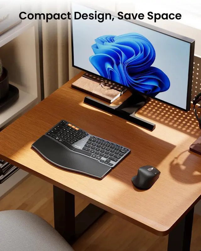 Alt view image 6 of 7 - ProtoArc Bluetooth Ergonomic Keyboard Mouse, EKM04 Mini Compact Wireless Ergo Keyboard Mouse Combo, Split Design, Wrist Rest, Multi-Device, Rechargeable, Compatible with Windows/Mac/Android