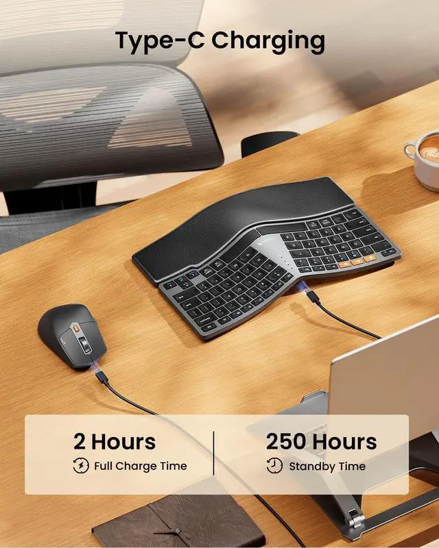 Alt view image 7 of 7 - ProtoArc Bluetooth Ergonomic Keyboard Mouse, EKM04 Mini Compact Wireless Ergo Keyboard Mouse Combo, Split Design, Wrist Rest, Multi-Device, Rechargeable, Compatible with Windows/Mac/Android