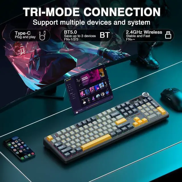 Alt view image 5 of 7 - AULA Wireless Keyboard and Mouse Combo, F108 Pro Full Size Mechanical Keyboard SC680 Wireless Mouse