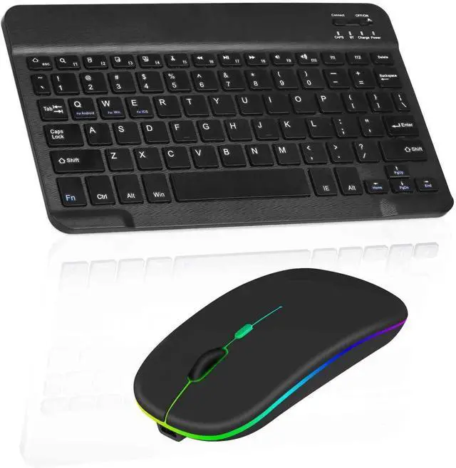 Main image of Rechargeable Bluetooth Keyboard and Mouse Combo Ultra Slim for Amazon Fire HD 10 (2017) and All Bluetooth Enabled Android/PC-Black Keyboard with RGB LED Onyx Black Mouse