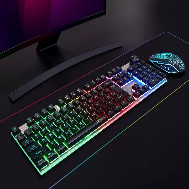 Alt view image 6 of 6 - Wireless Gaming Keyboard with knob and Mouse Combo USB Dongle 2.4G Rechargeable 3000mAH Battery RGB Backlit Stainless Panel 4200DPI Side Button Mice for PC Laptop compatible with Windows 8/9/10 MacOS