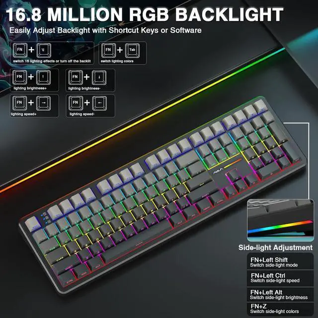 Alt view image 5 of 7 - AULA Wireless Keyboard and Mouse Combo, F108 Full Size Mechanical Keyboard SC580 Tri-Mode Gaming Mouse