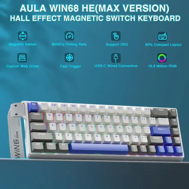 Alt view image 2 of 7 - AULA WIN68 HE MAX - Hall Effect Gaming Keyboard with Magnetic Switch, Adjustable Actuation Fast Trigger Mode, 8KHz Polling Rate, RGB Backlit Wired Mechanical Gaming Keyboard 60 Percent Compact Design
