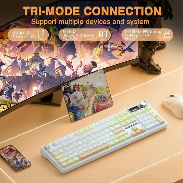 Alt view image 5 of 7 - AULA Wireless Keyboard and Mouse Combo, F108 Pro Full Size Mechanical Keyboard SC680 Wireless Mouse
