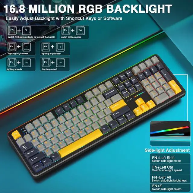 Alt view image 5 of 7 - AULA Wireless Keyboard and Mouse Combo, F108 Full Size Mechanical Keyboard SC580 Tri-Mode Gaming Mouse