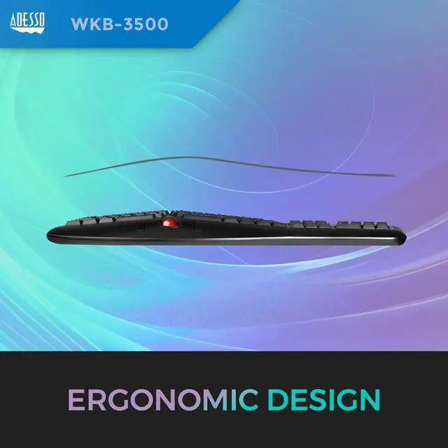 Alt view image 5 of 7 - Adesso WKB-3500UB - Wireless Ergonomic Desktop Keyboard with Built-in Trackball