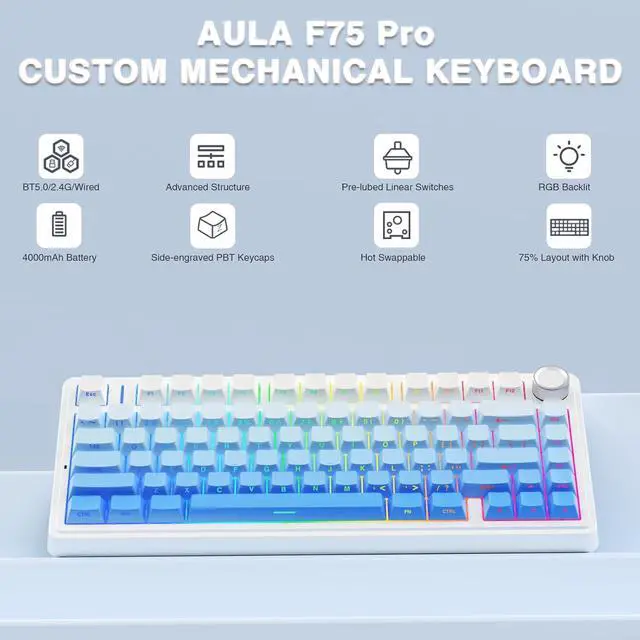 Alt view image 3 of 7 - AULA Wireless Keyboard and Mouse Combo, F75 Pro Mechanical Keyboard SC900 Pro Wireless Mouse