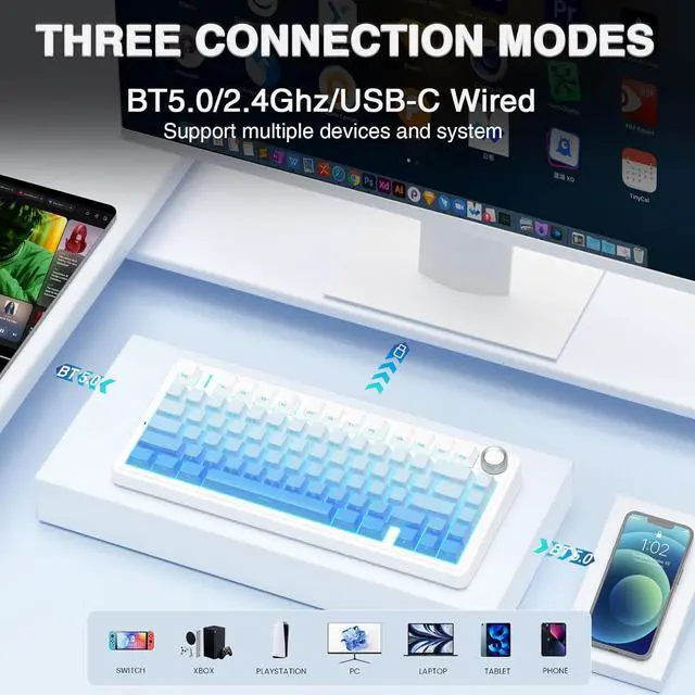 Alt view image 4 of 7 - AULA Wireless Keyboard and Mouse Combo, F75 Pro Mechanical Keyboard SC900 Pro Wireless Mouse