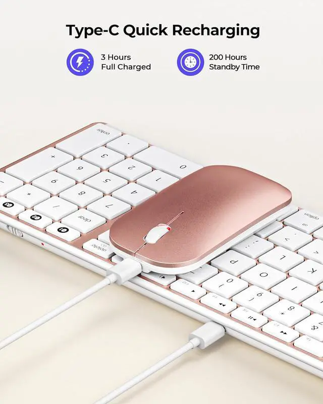 Alt view image 3 of 7 - Wireless Bluetooth Keyboard and Mouse for Mac, Multi-Device Rechargeable Slim Keyboard and Mouse Stainless Steel Full Size, Compatible with MacBook Pro/Air, iPad, Mac