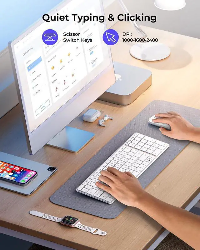 Alt view image 4 of 7 - Wireless Bluetooth Keyboard and Mouse for Mac, Multi-Device Rechargeable Slim Keyboard and Mouse Stainless Steel Full Size, Compatible with MacBook Pro/Air, iPad, Mac