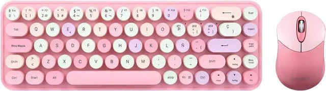 Main image of Perixx PERIDUO-802PK ES Set de ratón y Mini Teclado inalámbrico Bluetooth - Teclas Retro Redondas - Rosado Pastel - Español QWERTY