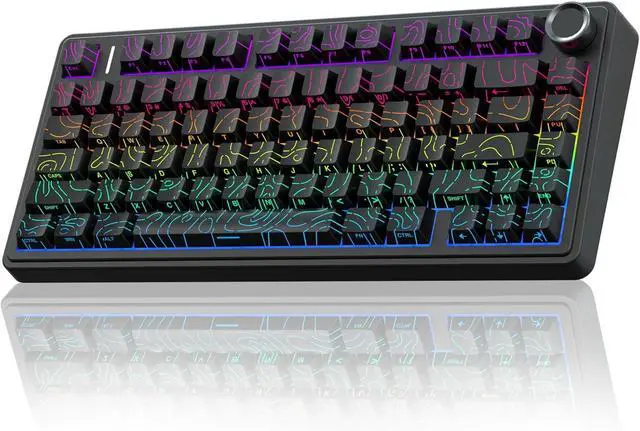 Main image of AULA F75 Pro Wireless Mechanical Keyboard with Knob,75% Hot Swappable Custom Gaming Keyboards,RGB Backlit,Pre-lubed Switches,Side Printed PBT Keycaps Creamy Sounding Computer Keyboard, Line Black