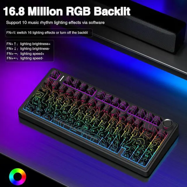 Alt view image 4 of 7 - AULA F75 Pro Wireless Mechanical Keyboard with Knob,75% Hot Swappable Custom Gaming Keyboards,RGB Backlit,Pre-lubed Switches,Side Printed PBT Keycaps Creamy Sounding Computer Keyboard, Line Black