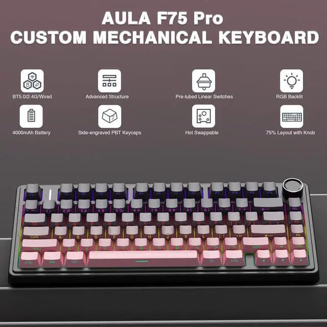 Alt view image 3 of 7 - AULA Wireless Keyboard and Mouse Combo, F75 Pro Mechanical Keyboard SC900 Max Wireless Mouse