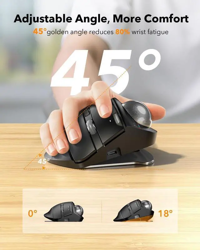 Alt view image 7 of 7 - SABLUTE Wireless Keyboard and Mouse Combo and Wireless Trackball Mouse Rechargeable, Phone Holder, Cushioned Plam Rest Keyboard. Ergonomic Bluetooth Laptop mice with 5 Level DPI, Adjustable Angle