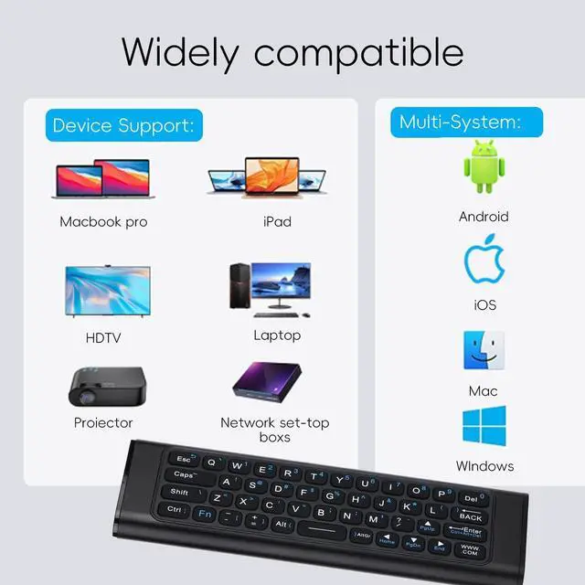 Alt view image 3 of 7 - iPazzPort mini Bluetooth Keyboard and air Mouse, Multifunctional 3-in-1 2.4Ghz* Bluetooth with Remote Control for PC,Laptop,HTPC,Windows,Portable and Rechargeable, Aluminum Alloy case
