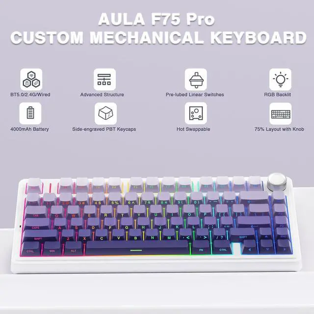 Alt view image 3 of 7 - AULA Wireless Keyboard and Mouse Combo, F75 Pro Mechanical Keyboard SC900 Pro Wireless Mouse