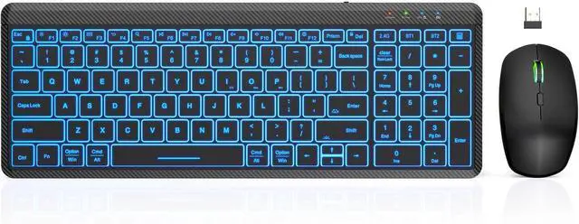 Main image of Wireless Keyboard and Mouse Bluetooth, Multi-Device Mini Keyboard, Switch up to 3 Devices, Slim Portable Travel Backlit Cordless Set, RGB Silent Mouse, for Mac, Windows, iOS, Android, Ipad - SABLUTE
