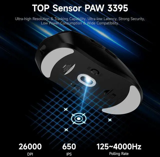 Alt view image 3 of 7 - VGN F1 Pro Max Wireless Gaming Mouse - 55g Ultralight - 26000 Adjustable DPI - 1000Hz Polling Rate - 200h Battery - Wireless & Wired Mode - 6 Programmable Buttons - Professional Grade - USB-C - Black