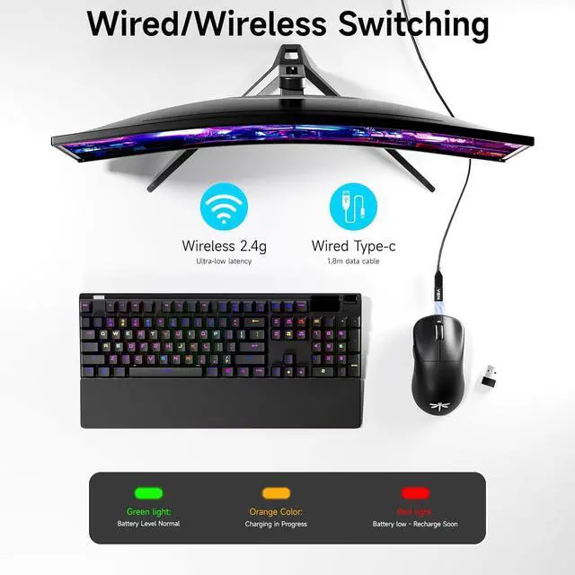 Alt view image 5 of 7 - VGN F1 Pro Max Wireless Gaming Mouse - 55g Ultralight - 26000 Adjustable DPI - 1000Hz Polling Rate - 200h Battery - Wireless & Wired Mode - 6 Programmable Buttons - Professional Grade - USB-C - Black