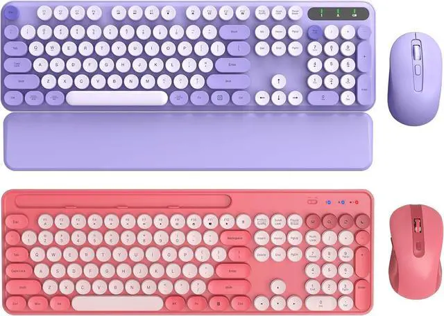 Main image of Pink and Purple Retro Typewriter Wireless Keyboard and Mouse Combo 2 PCS, Cute Colorful Keyboard for Computer/Laptop/Windows/Mac by SABLUTE