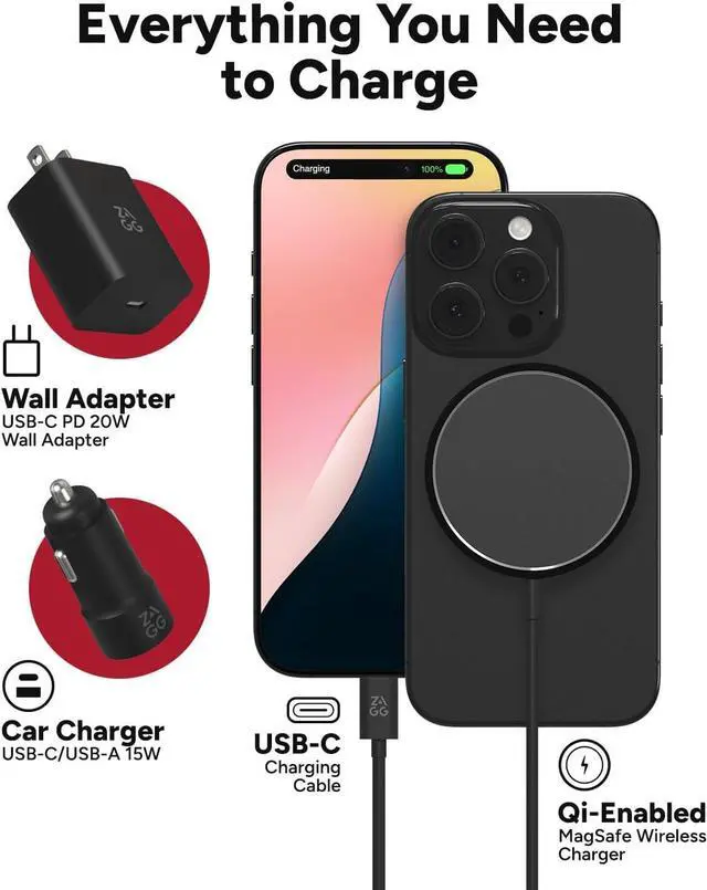 Alt view image 3 of 5 - ZAGG Desktop Essentials International Travel Kit - International Power Adapter, Foldable Bluetooth Keyboard, Mouse, Wireless Charger, USB C Charging Cable, HDMI, Car Charger, 20W USB C Charging Block