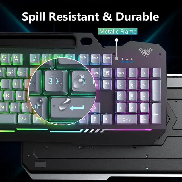Alt view image 7 of 7 - AULA Keyboard, T102 104 Keys Gaming Keyboard and Mouse Combo with Rainbow Backlit Quiet Computer Keyboard, All-Metal Panel, Waterproof Light Up PC Keyboard, USB Wired Keyboard for MAC Xbox PC Gamers