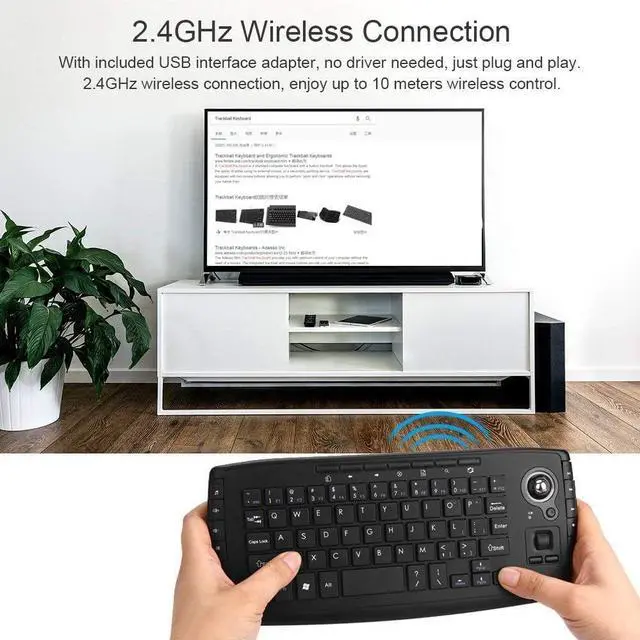Alt view image 2 of 7 - Docooler Trackball Mouse Keyboard, 2.4GHz Wireless Trackball Mouse Keyboartd Combo, Plug and Play, Mini Keyboard with Trackball Mouse Scroll Wheel for PC, Android Tv Box, Remote Controller - Black