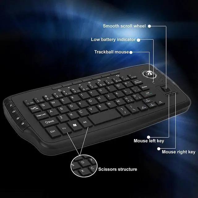 Alt view image 4 of 7 - Docooler Trackball Mouse Keyboard, 2.4GHz Wireless Trackball Mouse Keyboartd Combo, Plug and Play, Mini Keyboard with Trackball Mouse Scroll Wheel for PC, Android Tv Box, Remote Controller - Black