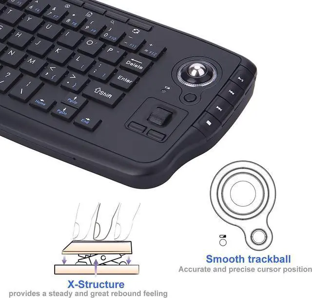 Alt view image 6 of 7 - Docooler Trackball Mouse Keyboard, 2.4GHz Wireless Trackball Mouse Keyboartd Combo, Plug and Play, Mini Keyboard with Trackball Mouse Scroll Wheel for PC, Android Tv Box, Remote Controller - Black