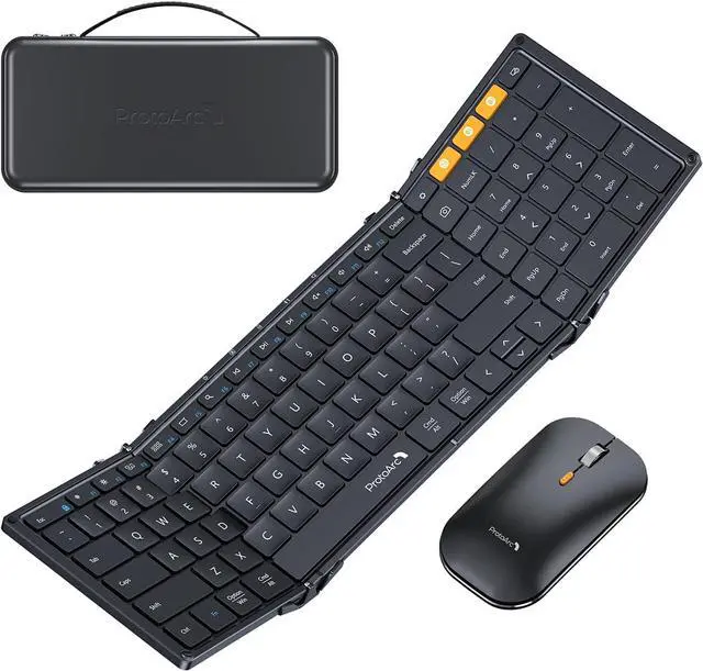 Main image of ProtoArc Foldable Keyboard and Mouse, XKM01 True Full-Size Folding Bluetooth Keyboard Mouse Combo for Business Travel, a Portable Office Suite On-The-Go, Compatible with Laptop iPad Tablet - Black