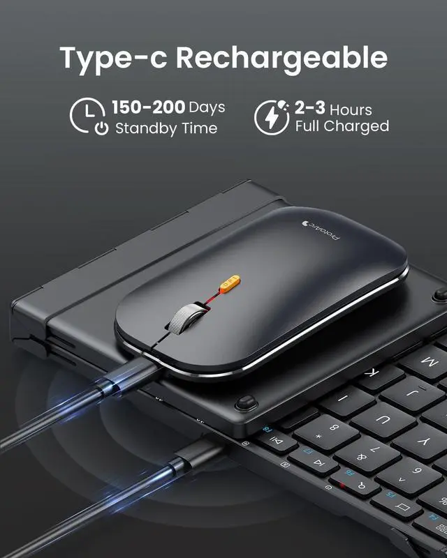 Alt view image 6 of 7 - ProtoArc Foldable Keyboard and Mouse, XKM01 True Full-Size Folding Bluetooth Keyboard Mouse Combo for Business Travel, a Portable Office Suite On-The-Go, Compatible with Laptop iPad Tablet - Black