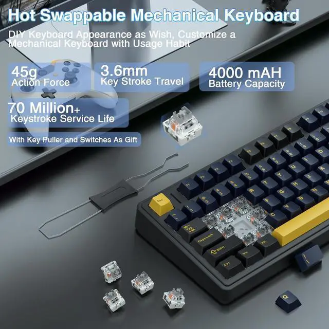 Alt view image 5 of 7 - AULA Gaming Keyboard and Mouse Combo, 75% Wireless Mechanical Keyboards, Gasket Hot Swappable Custom Keyboard+SC580 Wireless Gaming Mouse White