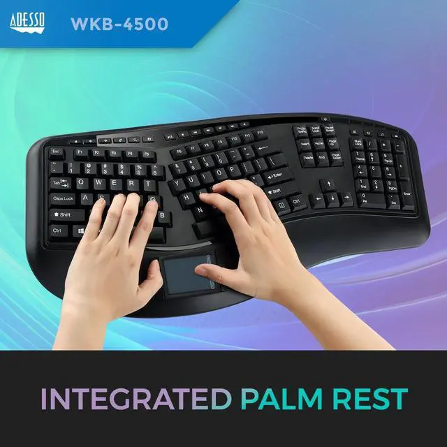 Alt view image 5 of 7 - Adesso WKB-4500UB - Wireless Ergonomic Desktop Touchpad Keyboard, Split Keys Design, Palm Rest, Media Control Hotkeys, Long Battery Life - Compatible for Laptop/Desktop, Black