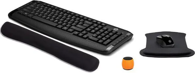 Main image of HP Wireless Keyboard & Mouse 300 PC Accessories Bundle with Gel Mouse & Wrist Pads & Micro Glow in The Dark Bluetooth Speaker, Built-in Mic & Remote Selfie Button