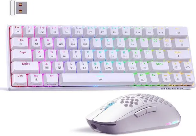 Main image of DIERYA Wireless Gaming Keyboard and Mouse Combo, DK63 & M1 60% Mini RGB Keyboard w/Red Switches & 24000DPI Lightweight Mouse | Tri-Mode (BT/2.4G/USB) | RGB | for PC, Mac Gamers & Typists - White