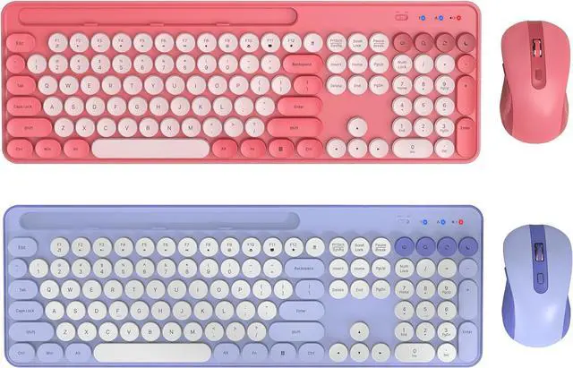 Main image of Pink and Purple Retro Typewriter Keyboard and Mouse Combo with Phone/Tablet Holder, Cute Colorful Keyboard for Computer/Laptop/Windows/Mac by SABLUTE