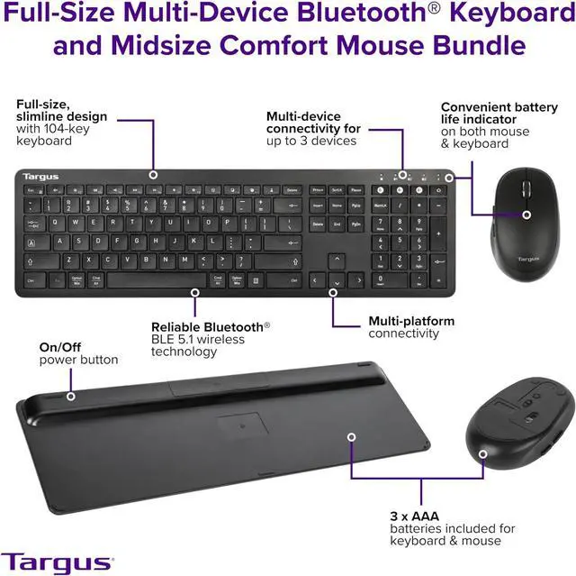 Alt view image 5 of 7 - Targus Full-Size Multi-Device Bluetooth Keyboard and Mouse Bundle - Compatible with Chrome OS, Windows, macOS, iOS, and Android (AKM618AMUS)