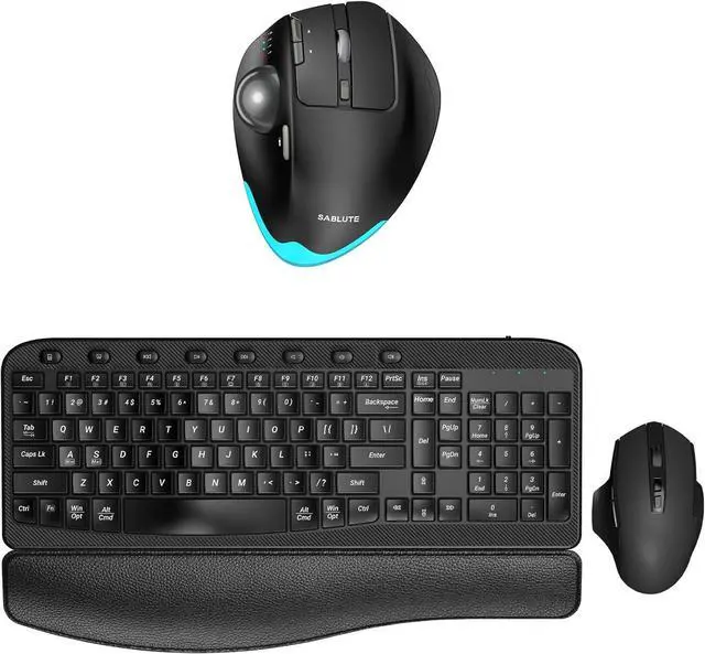 Main image of SABLUTE Wireless Keyboard and Mouse Combo and Wireless Trackball Mouse, Ergonomic Wave Keys, Cushioned Plam Rest, Ergonomic Bluetooth Rechargeable Computer Mice, Cordless Set for Windows Mac