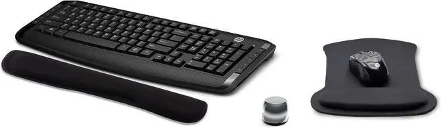 Main image of HP Wireless Keyboard & Mouse 300 PC Accessories Bundle with Gel Mouse & Wrist Pads, & Micro Bluetooth Speaker with Professional Sound, Built-in Mic & Remote Selfie Button