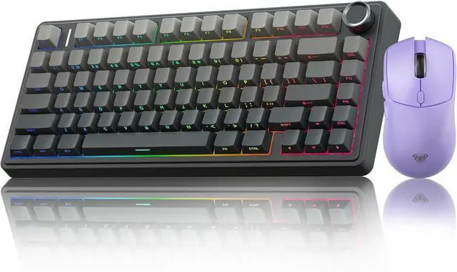 Main image of AULA Wireless Keyboard and Mouse Combo, F75 Pro Mechanical Keyboards,75% Gasket Hot Swappable Custom Keyboard+SC580X Wireless Gaming Mouse Light Purple